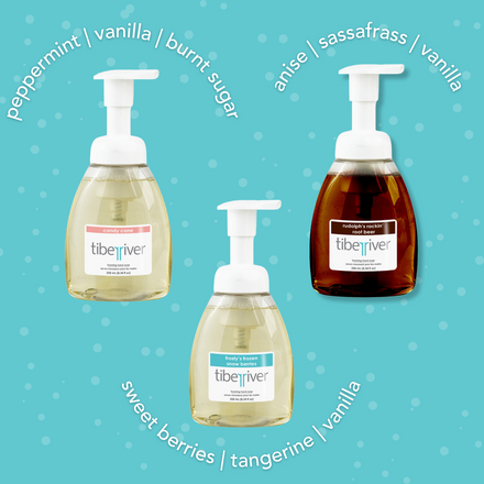Holiday hand soap trio with scent descriptions